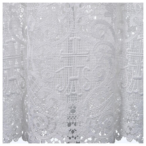 Sobrepeliz bordado JHS padrão floral renda macramé algodão/seda 2
