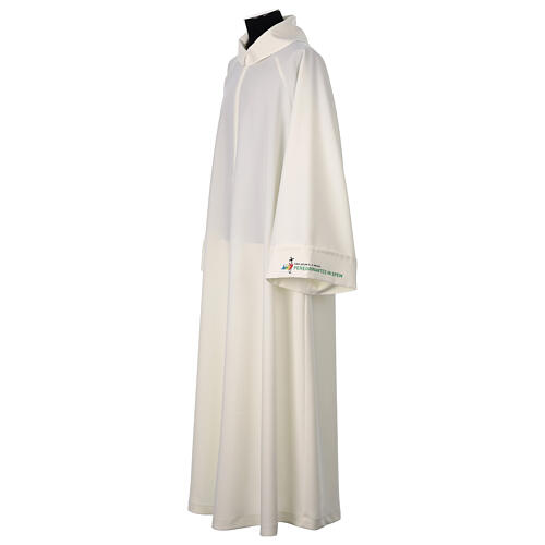 Alva cor de marfim com logótipo oficial Jubileu 2025 corte alargado capuz falso 3