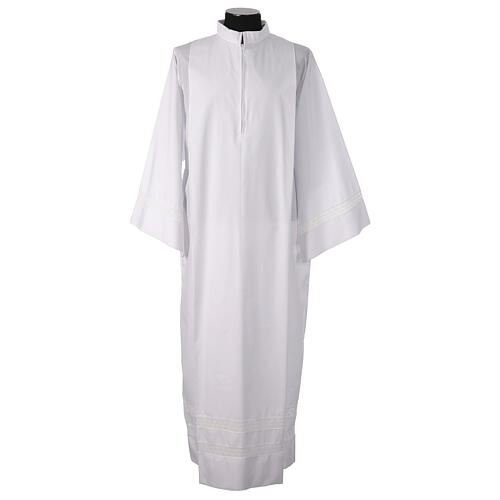 Camice bianco misto cotone con tramezzo filet  1