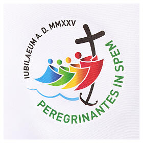 White alb, printed logo of Jubilee 2025, raglan sleeves