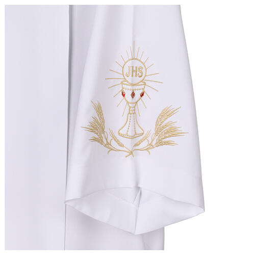 Alb with pleats, shoulder zip fastener, front and back chalice embroidery 4