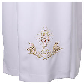 Alb with pleats, shoulder zipper, chalice embroidery on front and back