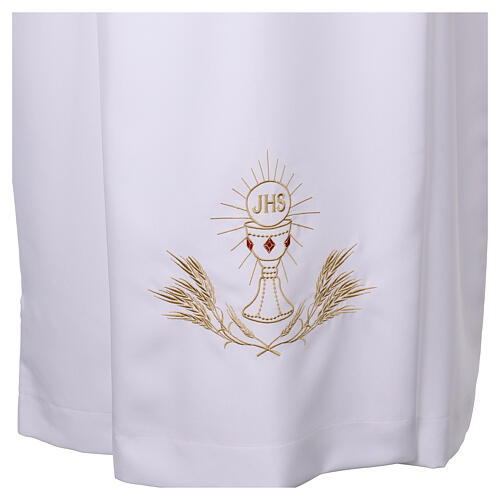 Alb with pleats, shoulder zipper, chalice embroidery on front and back 2