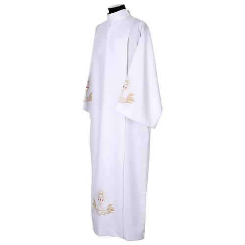Alb with pleats, shoulder zipper, chalice embroidery on front and back 3