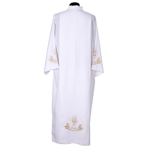 Alb with pleats, shoulder zipper, chalice embroidery on front and back 5