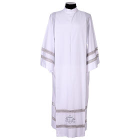 Blended cotton alb with grey hemstitch on sleeves and bottom hem