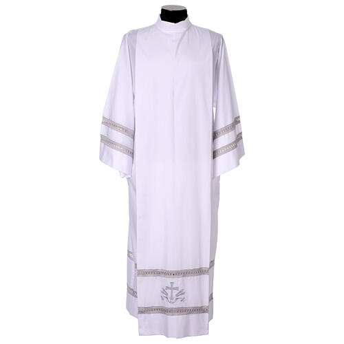 Blended cotton alb with grey hemstitch on sleeves and bottom hem 1