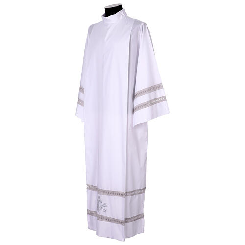 Blended cotton alb with grey hemstitch on sleeves and bottom hem 3