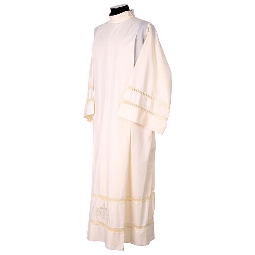 Ivory embroidered alb with hemstitch on sleeves and hem, cotton blend 3