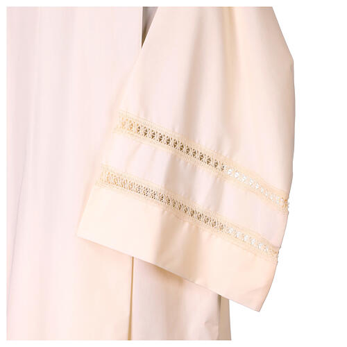 Ivory embroidered alb with hemstitch on sleeves and hem, cotton blend 4