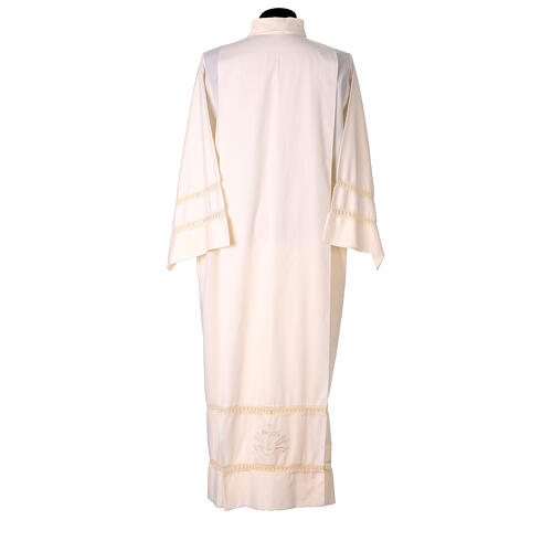 Ivory embroidered alb with hemstitch on sleeves and hem, cotton blend 7