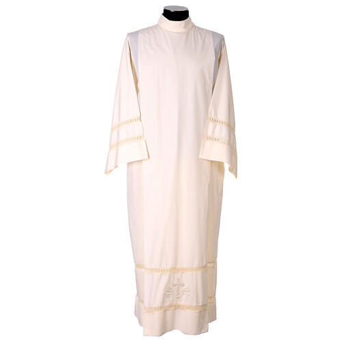 Embroidered Ivory Cotton Blend Alb with Gigliuccio Sleeve and Hem 1