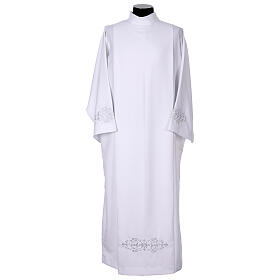 White alb with pleats, embroidery on both sides
