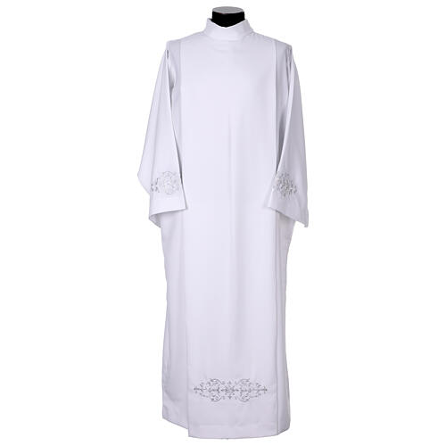 White alb with pleats, front and back embroidery 1