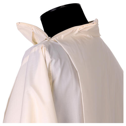 Ivory-coloured cotton blend alb with gold and green embroidery 5