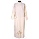 Ivory-coloured cotton blend alb with gold and green embroidery s1