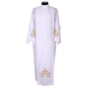 White alb with gold and green cross embroidery