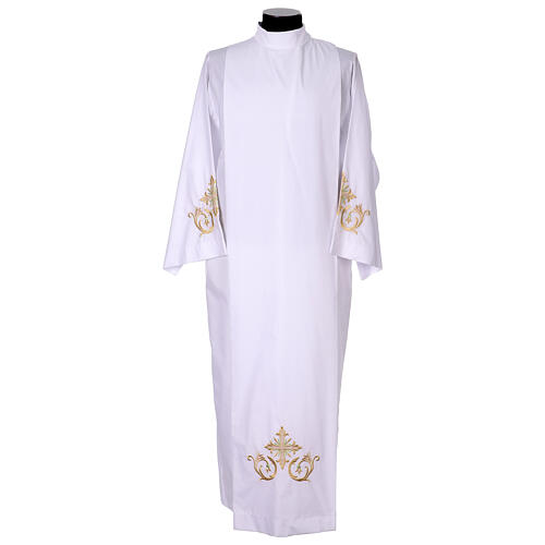 White alb with gold and green cross embroidery 1