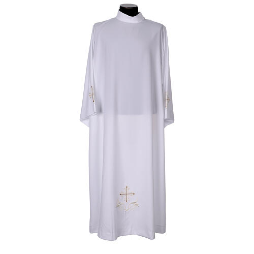 White alb with dove-grey and cream-coloured cross embroidery 1