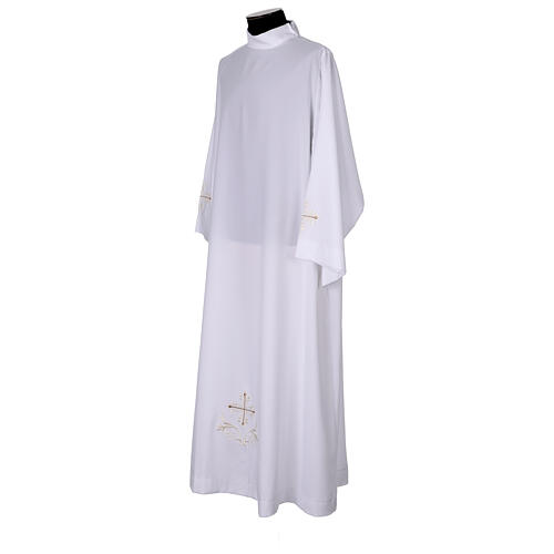 Camice bianco ricamo croce tortora e panna 3