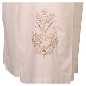 Ivory alb with wheat and grape embroidery, side zip fastener