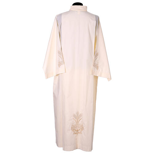 Ivory alb with wheat and grape embroidery, side zip fastener 7