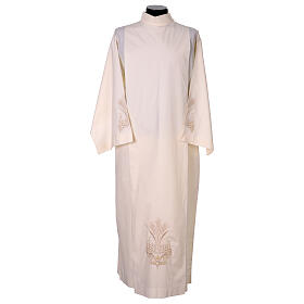 Ivory alb with wheat and grape embroidery side zipper
