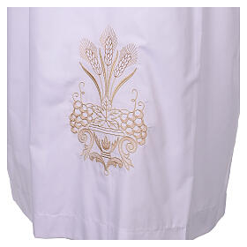 White alb with pleats, wheat and grapes embroidery
