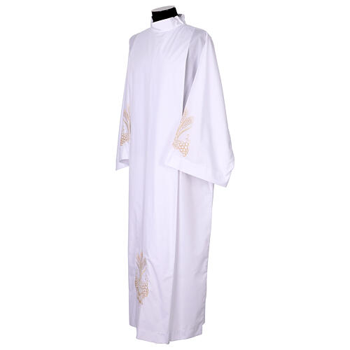 White alb with pleats, wheat and grapes embroidery 3