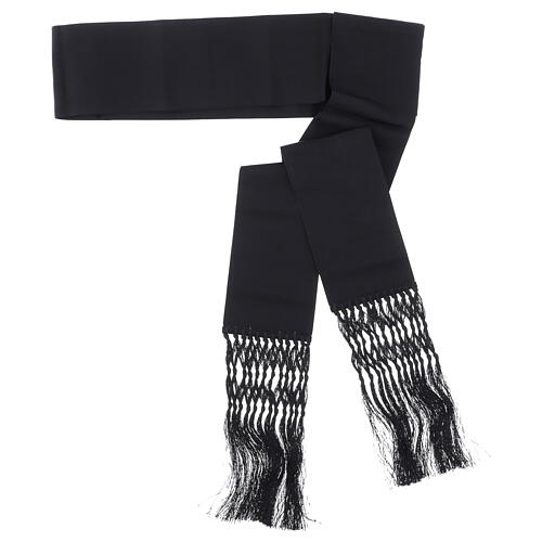 Black silk-like viscose cincture with fringe, 12 cm 1