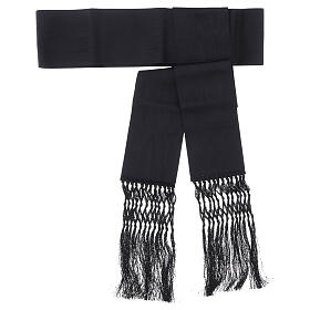 Black viscose cincture with watered silk effect, 4.5 in