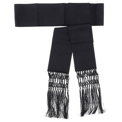 Black cassock cincture 12 cm with mottled silk-effect 1