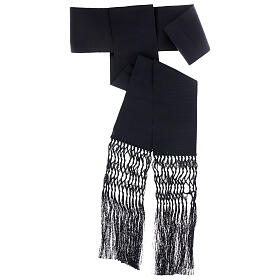 Ceinture pour soutane noire en viscose soyeuse avec frange 13 cm