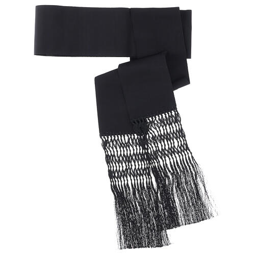 Black silk-effect viscose cincture with fringe of 6 in 1