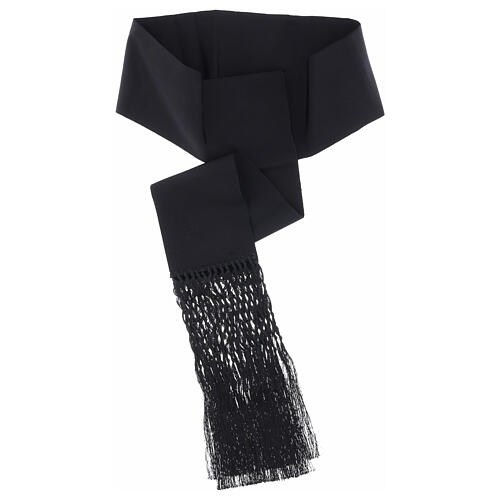 Faixa para batina preta viscose efeito seda franja 15 cm 3