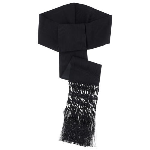 Black watered silk-effect viscose cassock cincture, 6 in 3
