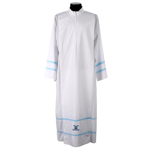 Alba blanca bordado mariano alfiletero azul mixto algodón Gamma 1