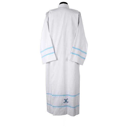 Alba blanca bordado mariano alfiletero azul mixto algodón Gamma 8