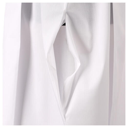 Aube blanche broderie mariale ourlet à jour bleu, mélange coton Gamma 7