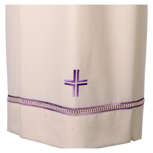 Albe mit Durchbruchstickerei, violett-weiß, Kreuz, Vebi Confezioni 2