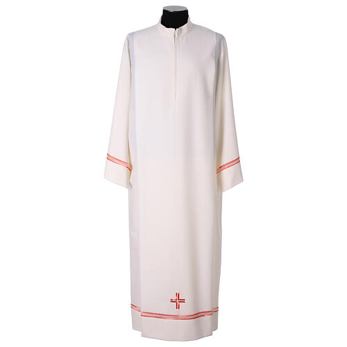 White alb with red hemstitch and cross by Vebi Confezioni 1