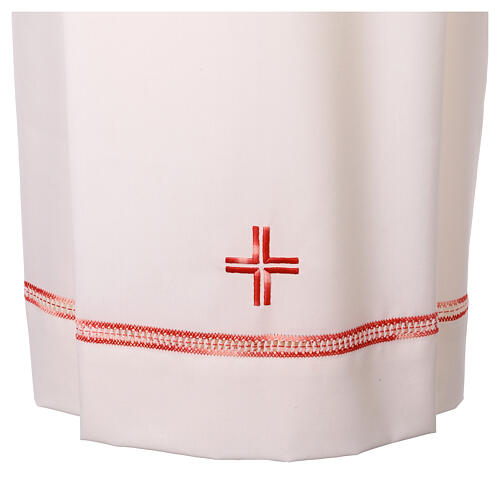 White alb with red hemstitch and cross by Vebi Confezioni 2