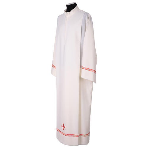 White priest alb with red and white gigliuccio cross by Vebi Confezioni 3