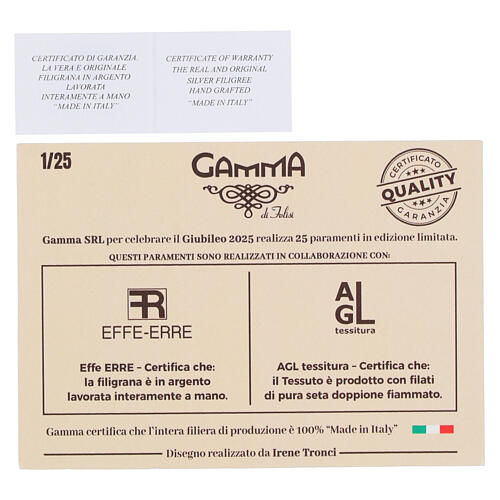 Casula e stola in seta con filigrana edizione limitata 1/25 Giubileo 2025 Gamma 23