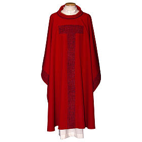 Machine-embroidered polyester chasuble by Gamma, Tau cross