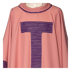 Machine-embroidered polyester chasuble with red plum Tau cross by Gamma