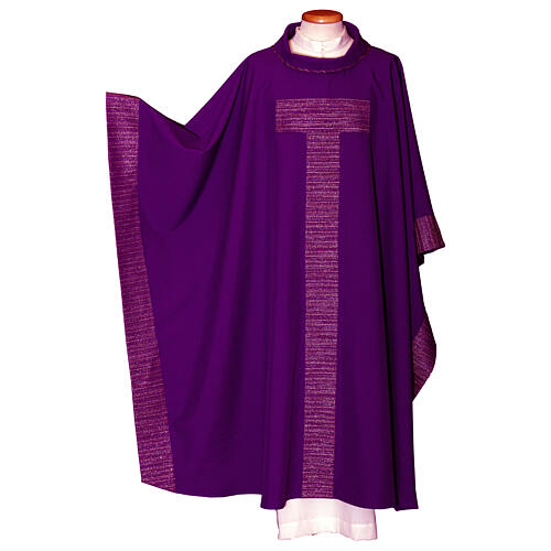 Machine-embroidered polyester chasuble with red plum Tau cross by Gamma 4