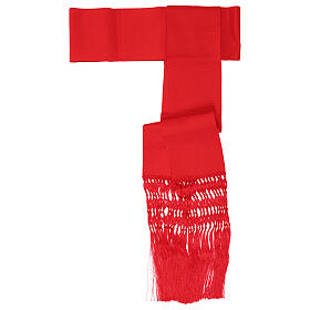 Red band cassock cincture with fringe, 35 cm