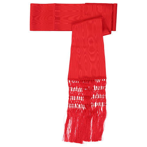Red textured cincture for cassock with fringe 35 cm 1