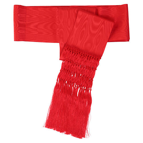 Red textured cincture for cassock with fringe 35 cm 3